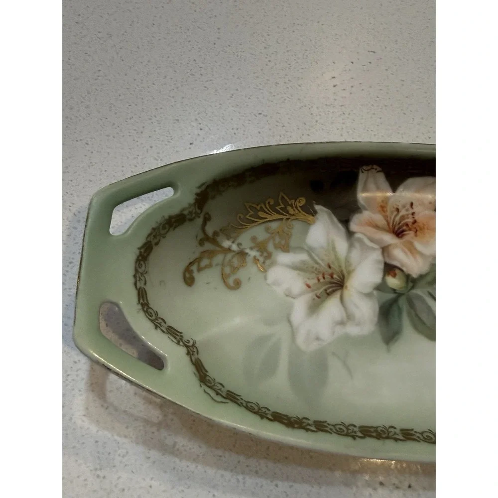 Vintage RS Tillowitz Silesia Dish‎ Rose Relish Oval  Cutout Handles Small